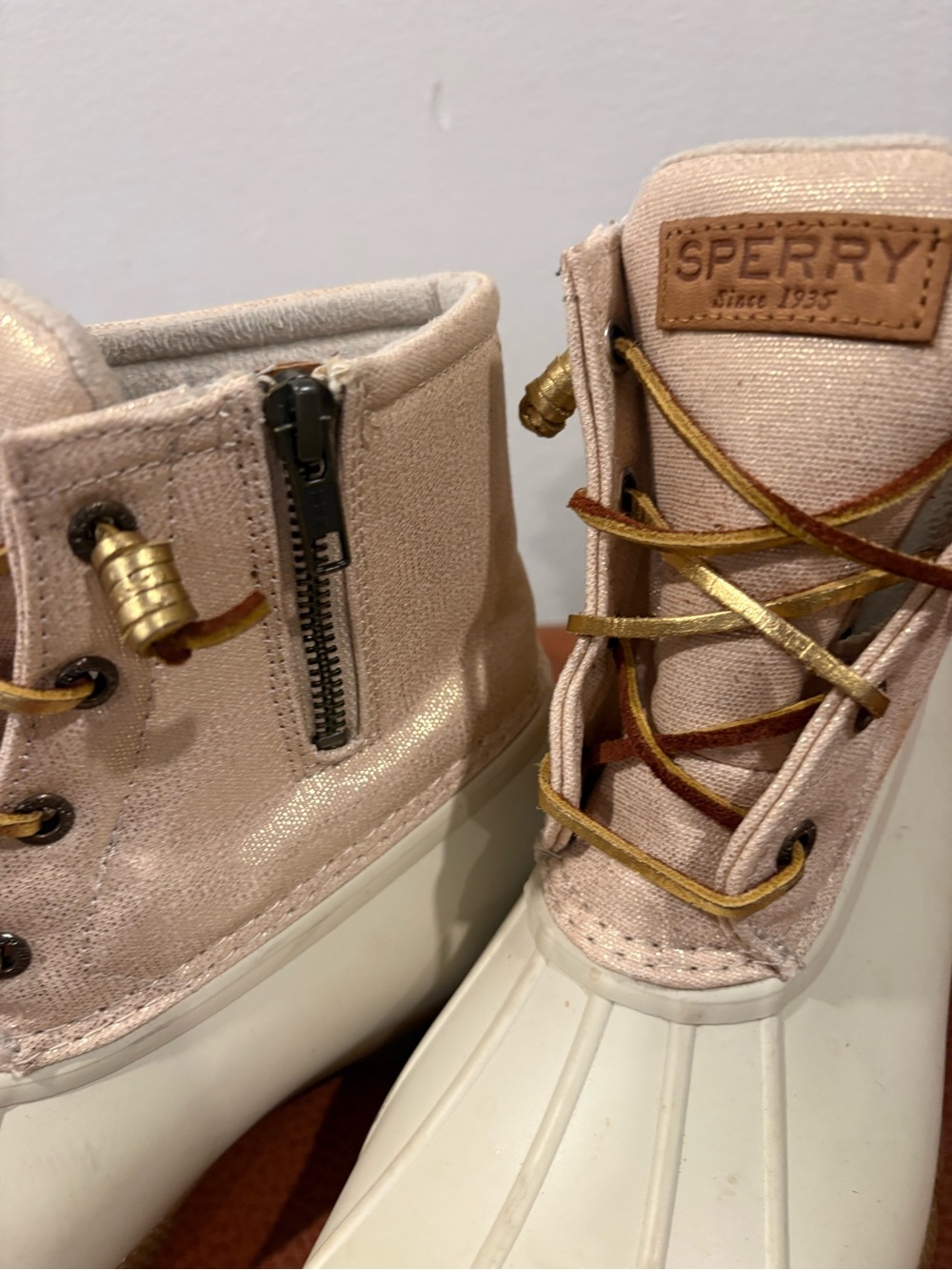 Sperry Blush Pink and Ivory Waterproof Duck Boots